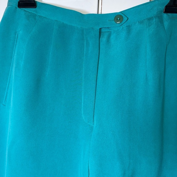 VINTAGE NWT 100% SILK Teal Women's Blazer Top & Pants Set - Picture 13 of 15